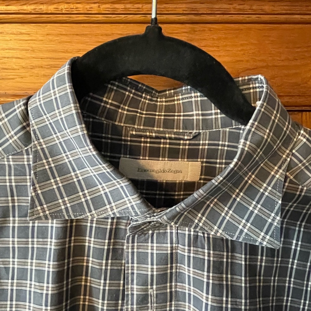 Ermenegildo Zegna Gray Plaid Button-Up Shirt | Size L